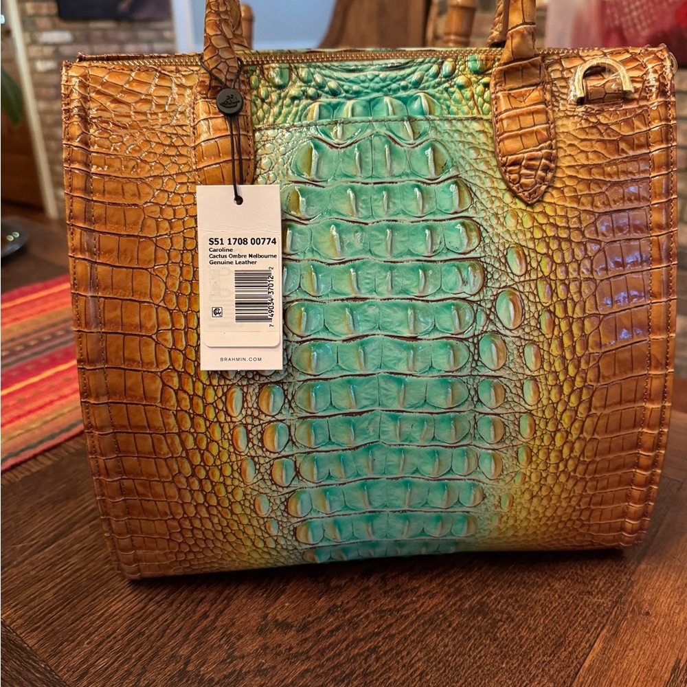 Brahmin Cactus Ombré Croc Embossed Bag and Wallet